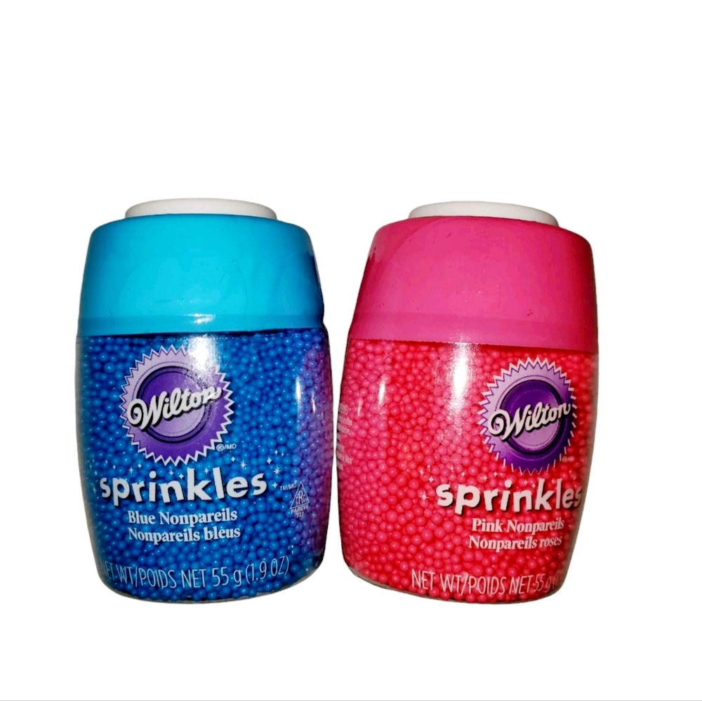 Lot of 2 Wilton Blue & Pink Nonpareils Sprinkles for All Occasions New